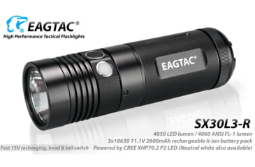 Image of EAGTAC SX30L3-R Flashlight, XHP70.2 CW LED, 4850lm, Black, SX30L3R-XHP702-REG-CW