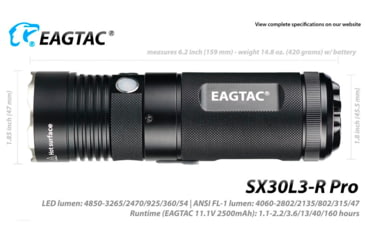 Image of EAGTAC SX30L3-R Pro Flashlight, XHP70.2 CW LED, 4850lm, Black, SX30L3R-XHP702-PRO-CW