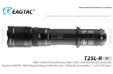 Image of EAGTAC T25L-R Base Flashlight, XHP35 HI NW LED, 1750lm, Black, T25LR-XHP35-HI-BASE-NW
