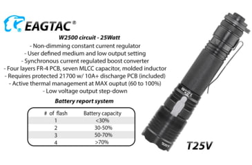 Image of EAGTAC T25V XHP70.2 Flashlight, 21700 5000mAh li-ion, NW LED, 2990 Lumen, Black, T25V-XHP702-NW
