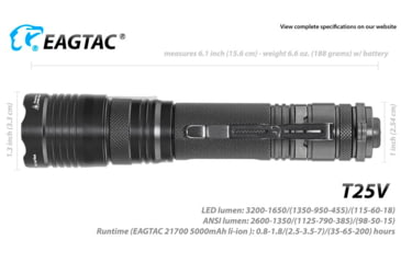 Image of EAGTAC T25V XHP70.2 Flashlight, 21700 5000mAh li-ion, NW LED, 2990 Lumen, Black, T25V-XHP702-NW