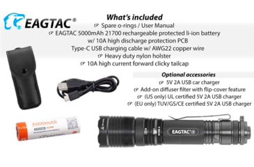 Image of EAGTAC T25V XHP70.2 Flashlight, 21700 5000mAh li-ion, NW LED, 2990 Lumen, Black, T25V-XHP702-NW