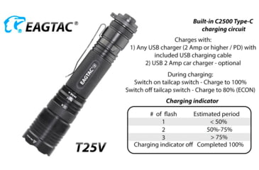Image of EAGTAC T25V XHP70.2 Flashlight, 21700 5000mAh li-ion, NW LED, 2990 Lumen, Black, T25V-XHP702-NW