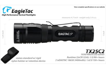 Image of EAGTAC TX25C2 Flashlight, XP-L HI V2 NW LED, 1068lm, Black, TX25C2-XPLHI-BASE-NW