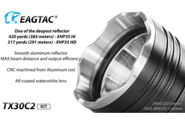 Image of EAGTAC TX30C2 Base Flashlight, Nichia 219C CRI92 4000K LED, 885lm, Black, TX30C2-219C-BASE-NW