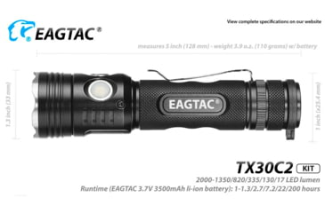 Image of EAGTAC TX30C2 Base Flashlight, Nichia 219C CRI92 4000K LED, 885lm, Black, TX30C2-219C-BASE-NW