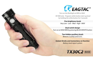 Image of EAGTAC TX30C2 Base Flashlight, Nichia 219C CRI92 4000K LED, 885lm, Black, TX30C2-219C-BASE-NW