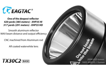 Image of EAGTAC TX30C2 Base Flashlight, Nichia 219C CRI92 4000K LED, 885lm, Black, TX30C2-219C-BASE-NW