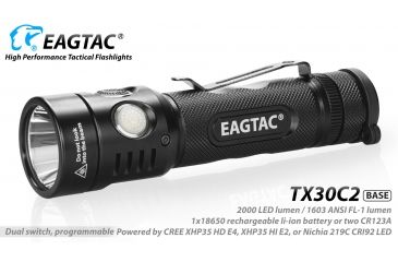 Image of Eagtac TX30C2, XHP35 HD CW LED, 2000 lumens, Black, Flashlight Only, 2938