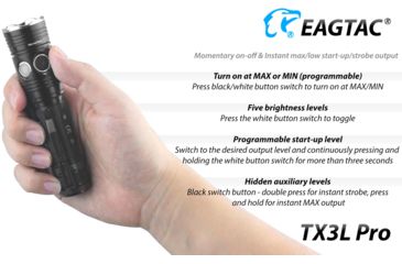 Image of EAGTAC TX3L PRO XJP70.2 CW, 3000 Lumen, USB Rechargeable, 18650 Led Flashlight, Black, Medium 4235