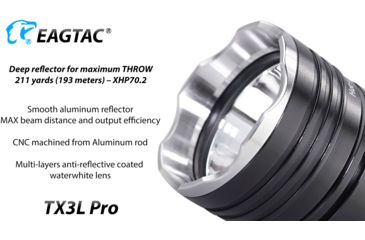 Image of EAGTAC TX3L PRO XJP70.2 CW, 3000 Lumen, USB Rechargeable, 18650 Led Flashlight, Black, Medium 4235