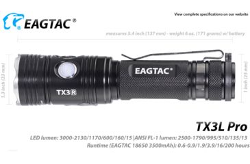 Image of EAGTAC TX3L PRO XJP70.2 CW, 3000 Lumen, USB Rechargeable, 18650 Led Flashlight, Black, Medium 4235