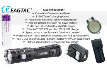 Image of EAGTAC TX3L PRO XJP70.2 CW, 3000 Lumen, USB Rechargeable, 18650 Led Flashlight, Black, Medium 4235