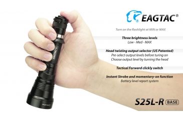 Image of Eagtac USB Rechargeable S25LR XHP35 HI 385 Meter Tactical Flashlight, Black, Medium, S25LRXHP35HI