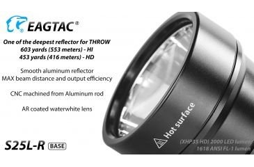 Image of Eagtac USB Rechargeable S25LR XHP35 HI 385 Meter Tactical Flashlight, Black, Medium, S25LRXHP35HI