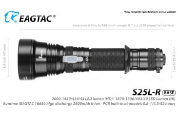 Image of Eagtac USB Rechargeable S25LR XHP35 HI 385 Meter Tactical Flashlight, Black, Medium, S25LRXHP35HI