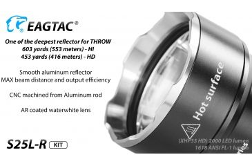 Image of Eagtac USB Rechargeable S25LR XHP35 HI 385 Meter Tactical Flashlight KIT, Black, Medium, S25LRXHP35HIKIT