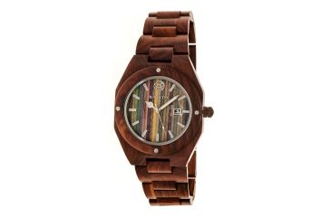 Image of Earth Cypress Multi-Colored Skateboard Wood Dial Leather-Band Watch w/Date, Multicolor ETHEW4003