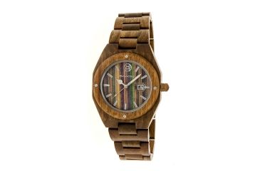 Image of Earth Cypress Multi-Colored Skateboard Wood Dial Leather-Band Watch w/Date, Multicolor ETHEW4004