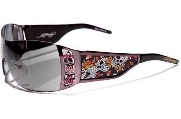Image of Ed Hardy Skull &amp; Cherry Blossoms Sunglasses - Gunmetal Frame, Smoke Lens