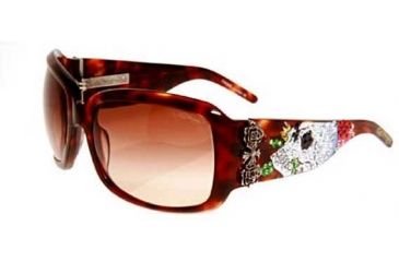 Image of Ed Hardy Skull &amp; Roses Crystal Sunglasses - Tortoise Frame, Brown Lens