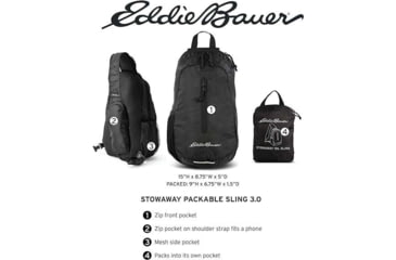 Image of Eddie Bauer Stowaway Packable 10L Shoulder Sling, Onyx, EBB3004-031