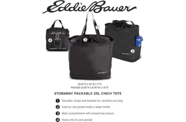 Image of Eddie Bauer Stowaway Packable 25L Cinch Tote, Onyx, EBB3002-031