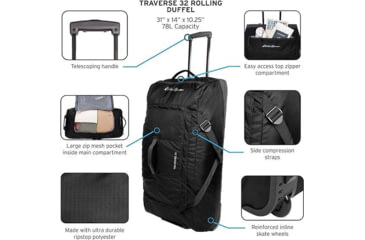 Image of Eddie Bauer Traverse 32 78L Rolling Duffel Bag, Black, EBB4001-001