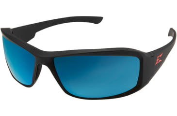 Image of Edge Eyewear Brazeau Torque Safety Glasses - Matte Black Red E / Polarized Aqua Precision Blue Mirror Lenses, One Size, TXBAP238