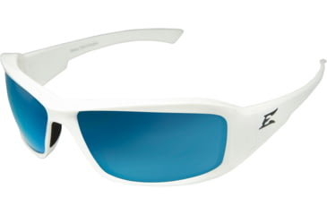 Image of Edge Eyewear Brazeau Torque Safety Glasses - White Frame with Black E Logo / Polarized Aqua Precision Blue Mirror Lens, One Size, TXBAP248