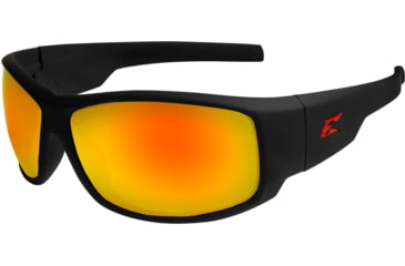 Image of Edge Eyewear Caraz Torque Safety Glasses - Matte Black Frame with Red E Logo / Aqua Precision Red Mirror Lenses, One Size, HZAP139