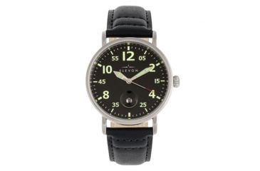 Image of Elevon Von Braun Leather-Band Watch w/ Date, Silver/Black, One Size, ELE112-2