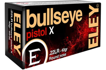 Image of Eley Ammunition Bullseye Pistol X .22LR 40 Grain Lead Round Nose Brass Rimfire Ammo, 50 Round, EleyBE Box