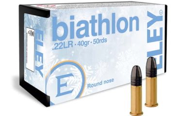 Image of Eley Ammunition Eley Biathlon Club .22 Long Rifle 40 Grain Round Nose Lead Solid Brass Cased Ammo, 50 Rounds, 03130