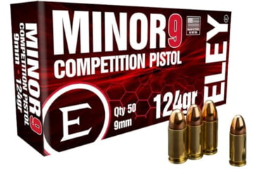 Image of Eley Ammunition Eley Minor 9 Competition 9mm Luger 124 Grain Full Metal Jacket Pistol Ammunition, 50 Rounds, ELE-09012K