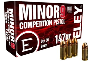 Image of Eley Ammunition Eley Minor 9 Competition 9mm Luger 147 Grain Full Metal Jacket Pistol Ammunition, 50 Rounds, ELE-09013K