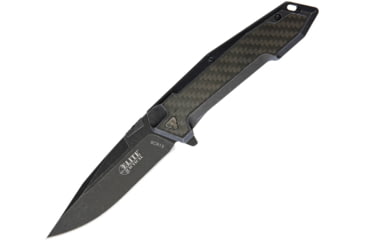Image of Elite Tactical Framelock SW Folding Knife, 3.75in Black Stonewash 8Cr13Mov SS Drop Point, Black Stonewash SS Handle With Carbon Fiber Inlay, Thumb Stud, Pocket Clip, ET-1018DSW