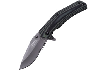 Image of Elite Tactical Linerlock A/O Folding Knife, 4.5in Closed, 3.25in Gray Titanium Coated Partially Serrated 8Cr13Mov SS Drop Point, Canvas Micarta HandleGray And Black Handle, ET-A1022-SO