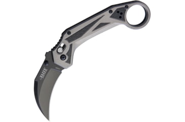Image of Elite Tactical Rapid Lock Gray/Black Folding Knife, 2.75in Black 8Cr13Mov SS Karambit Blade, Black/Gray Aluminum Handle, Finger Ring, Thumb Stud, Pocket Clip, ET-1029GY
