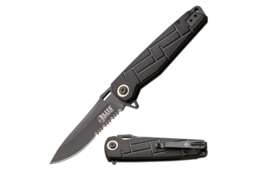 Image of Elite Tactical Readiness Spring Assisted Knife, 3.5 in, 8Cr13 Stainless Steel, Drop Point, Serrated, Black, ET-A001BKS