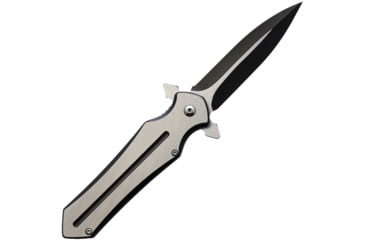 Image of ElitEdge Two-Tone Black A/O Folding Knife, 4.75in Closed, 3.5in, Two-Tone False Edge Stainless Blade, Black/Silver Stainless Handle, 10-A38BS