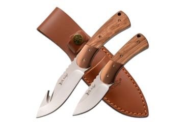 Image of Elk Ridge 2 Set Fixed Blade Knife, 3.75 in, 3Cr13 Stainless Steel Stainless Steel, Gut Hook/Drop Point, Brown, ER-200-10BR