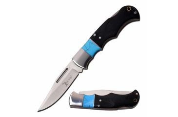 Image of Elk Ridge ER-943BL Manual Folding Knife, 2.6in, 3CR13 Stainless Steel, Clip Point, Steel Blade, Pakkawood Handle, Black/Blue, ER-943BL