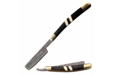 Image of Elk Ridge ER-955WBCB Manual Folding Knife, 2.75in, 3CR13 Stainless Steel, Razor, Damascus Blade, Pakkawood Handle, Nickle/Black/Bone, ER-955WBCB