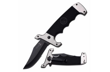 Image of Elk Ridge ER-A930GB Spring Assisted Knife, 3.75in, 3CR13 Stainless Steel, Clip Point, Black Blade, Pakkawood Handle, Silver/Black, ER-A930SB