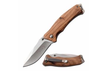 Image of Elk Ridge ER-A936ZW Spring Assisted Knife, 3.1in, 3CR13 Stainless Steel, Spear Point, Steel Blade, Wooden Handle, Zebra Wood, ER-A936ZW