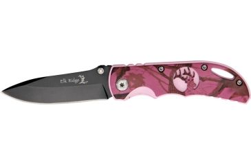 Image of Elk Ridge Folder Pink Camo Folding Knife, 2.625in, Black Carbon Stainless Blade, Aluminum Handle Pink Camo Onlay ER134PC