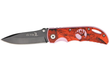 Image of Elk Ridge Folder Red Camo Folding Knife, 2.625in, Black Carbon Stainless Blade, Aluminum Handle Red Camo Onlay ER134RC
