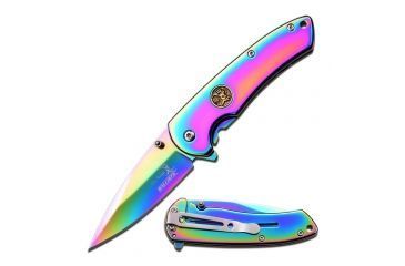 Image of Elk Ridge Folding Blade, 2.75in, Stainless Steel Blade, Rainbow Titanium Coated Mirror Handle ER-A005RB