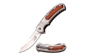 Image of Elk Ridge Folding Blade, 3.5in, Stainless Steel Blade, Stainless Steel Light Brown Pakkawood Insert Handle ER-A014LW